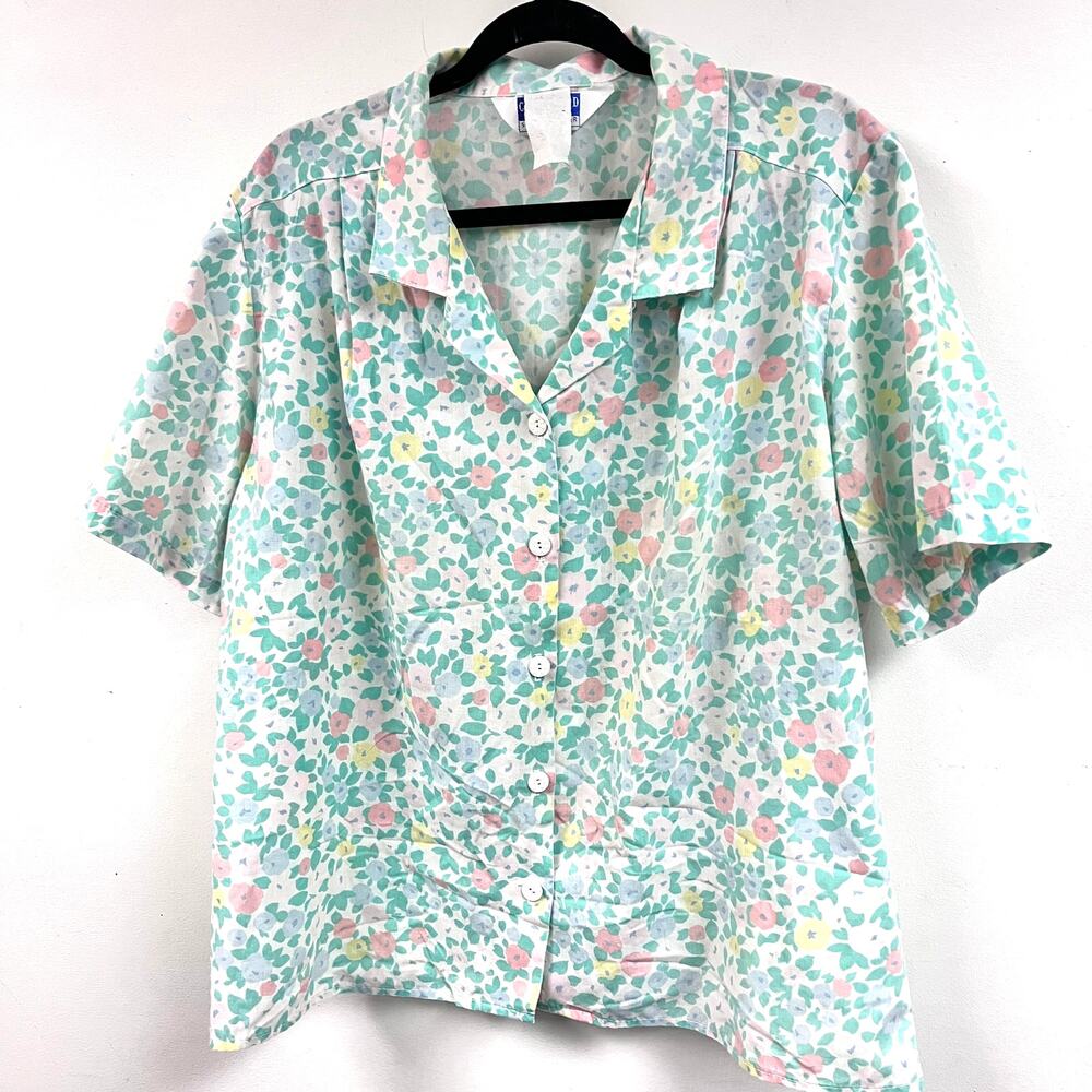 Vintage 22w Women's Cape Cod Cotton blend short sleeve pastel casual button down